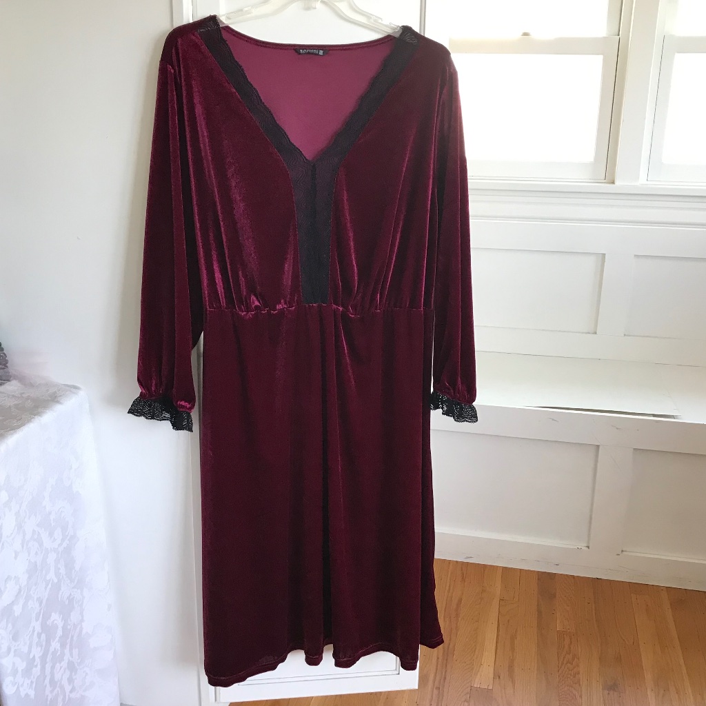 Bloomchic Velvet Dress Burgundy Black Women’s Plus Size 28 2x
